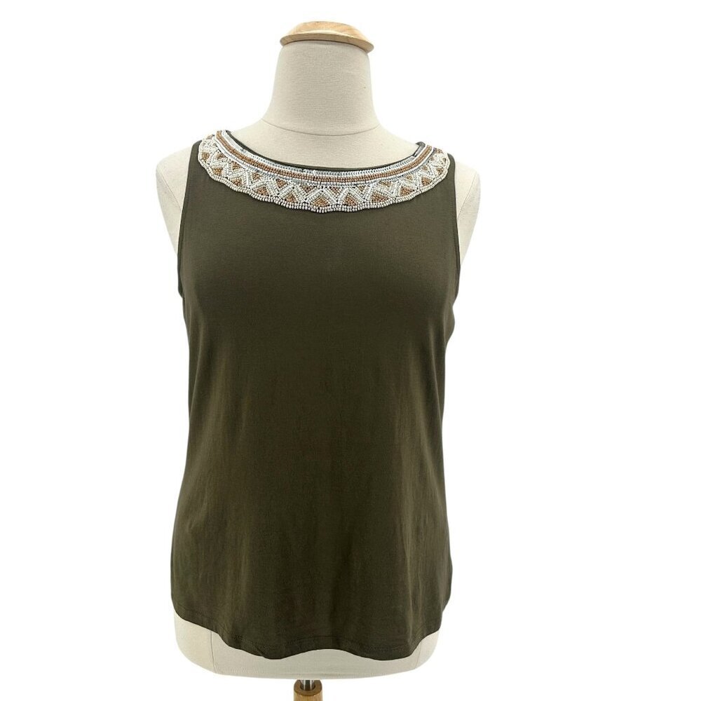 Lauren Ralph Lauren Beaded Olive Green Boho Western Tank Top Womens XL